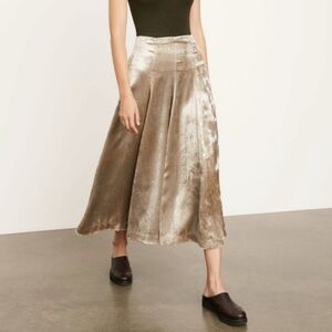 VINCE Velvet Paneled Midi Skirt Cream size 12 NWT